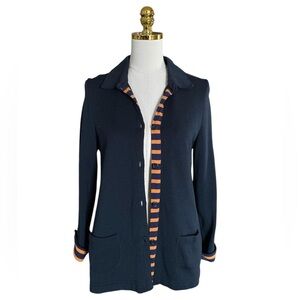 SAINT JAMES Gemini System Navy Wool & Cotton Blend Women's Knit Cardigan Size 6